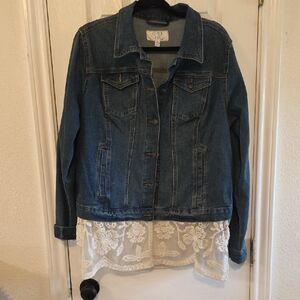 Time and Tru Blue Denim Jacket with Lace Hem